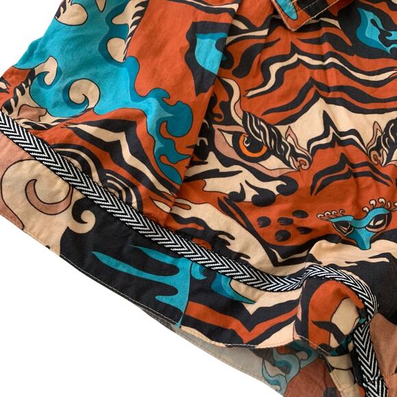 Chufy Burnt Orange, Teal, Brown Multicolor High Waist Printed Shorts - Picture 3 of 8
